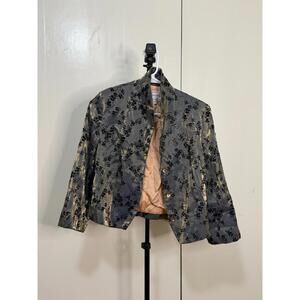 Lena Gabrielle Floral Jacquard Jacket Gray Gold – Women’s Size 10